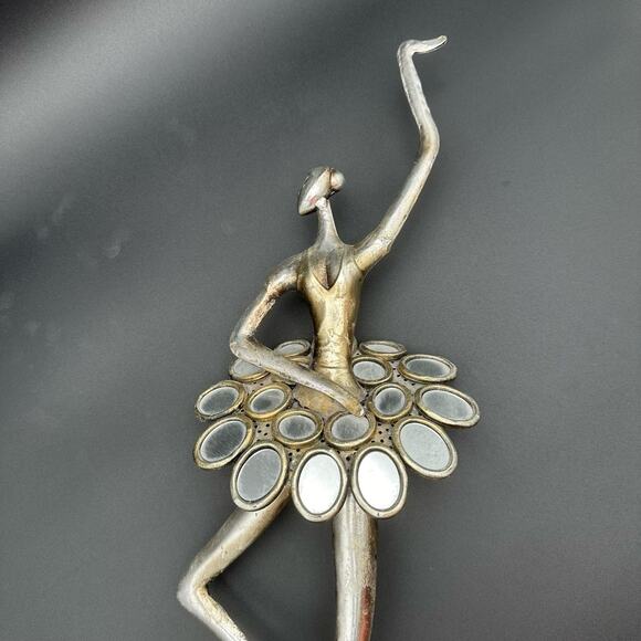 Ballerina Figurine Mirrored Skirt Fifth Position Metal Art Statue Figurine Set/2 - Picture 5 of 7
